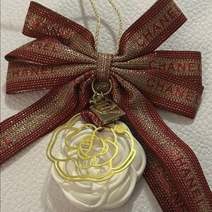 Camellia Flower Burgundy and Gold Ribbon with Ivory Flower Diffuser & Ornament